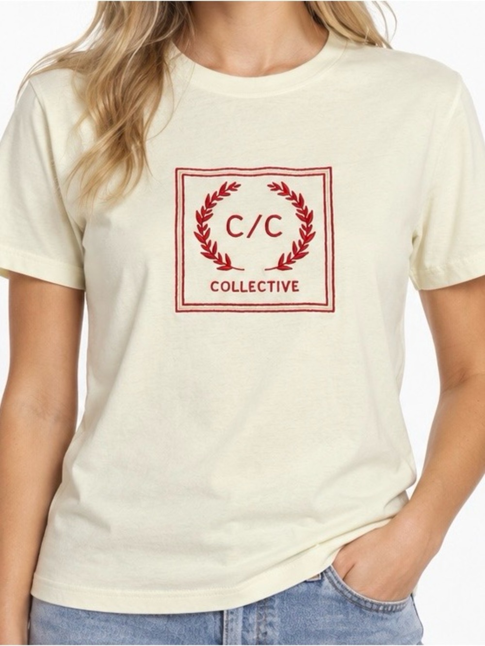 C/MEO Collective More I See T-Shirt XS Vanilla Embroidered Logo Tee